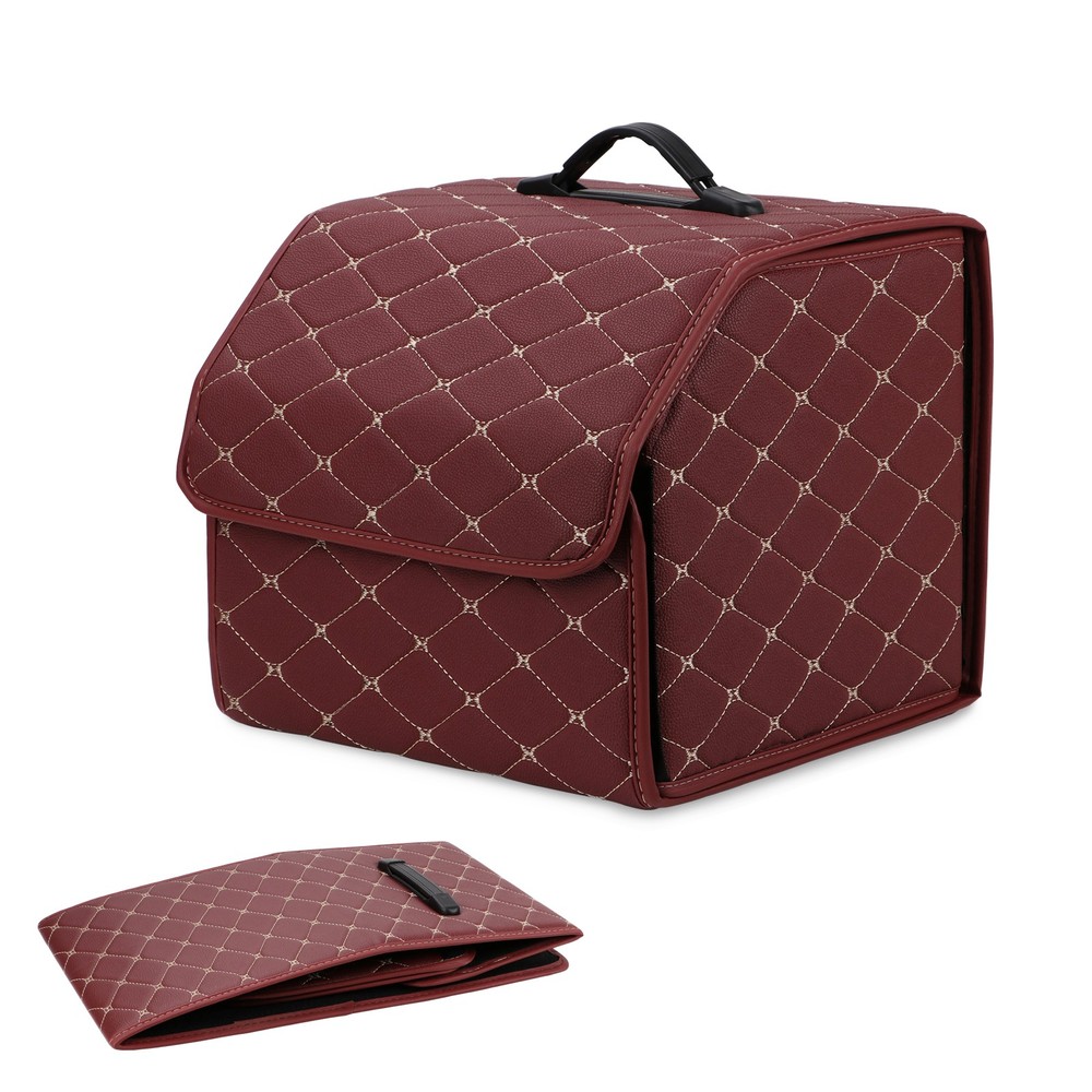 Red Diamond Pattern Car Trunk Organizer Box Storage Collapsible Foldable