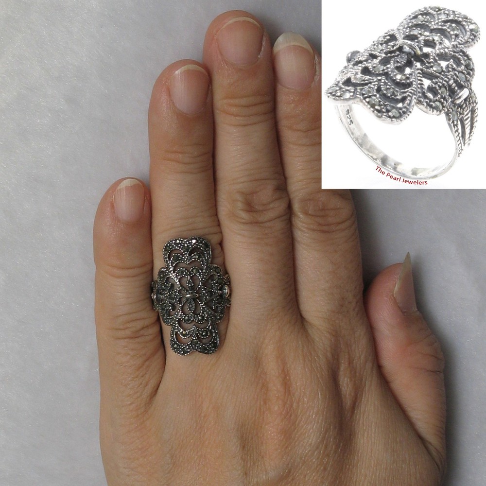 Sterling Silver Plait Wave Marcasite Ring