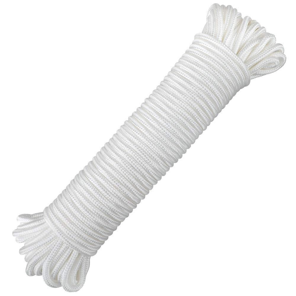 100ft 1/4" White Nylon Rope Solid Braided Strong Multi-Purpose Tie Down Craft