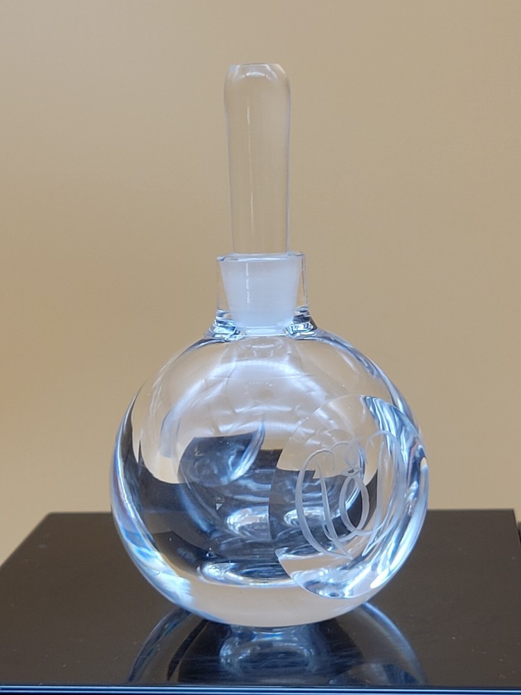 Orrefors Crystal Perfume Bottle Dabber Etched Design Signed