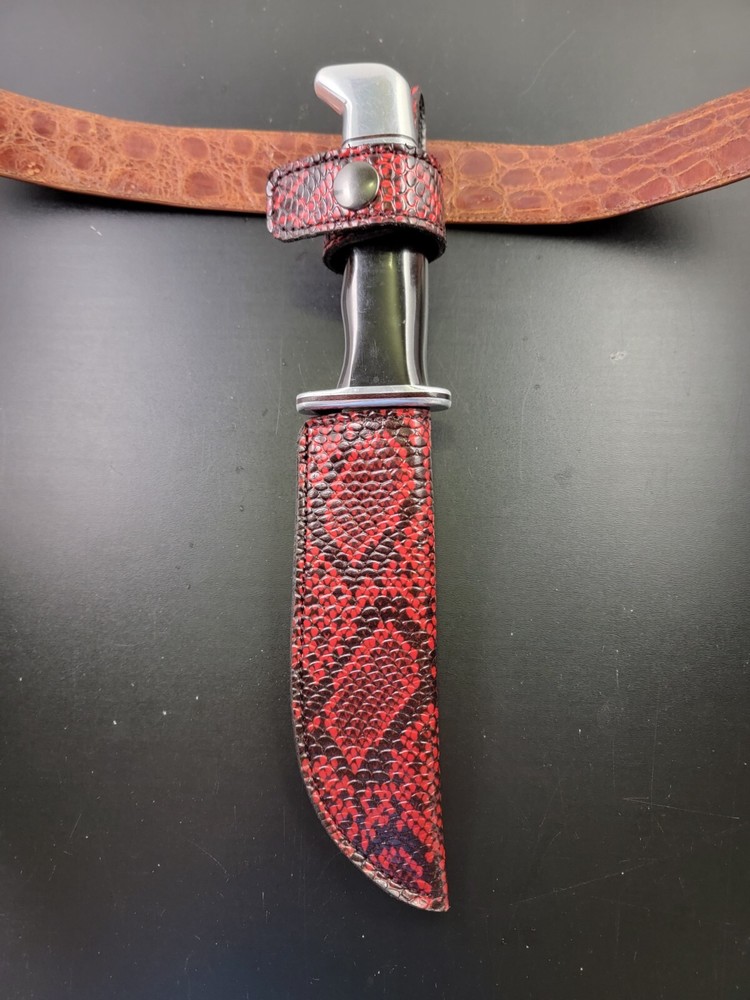 Buck Knives 119 Sheath Right Pull with Authentic FAUX RED PYTHON SKIN leather