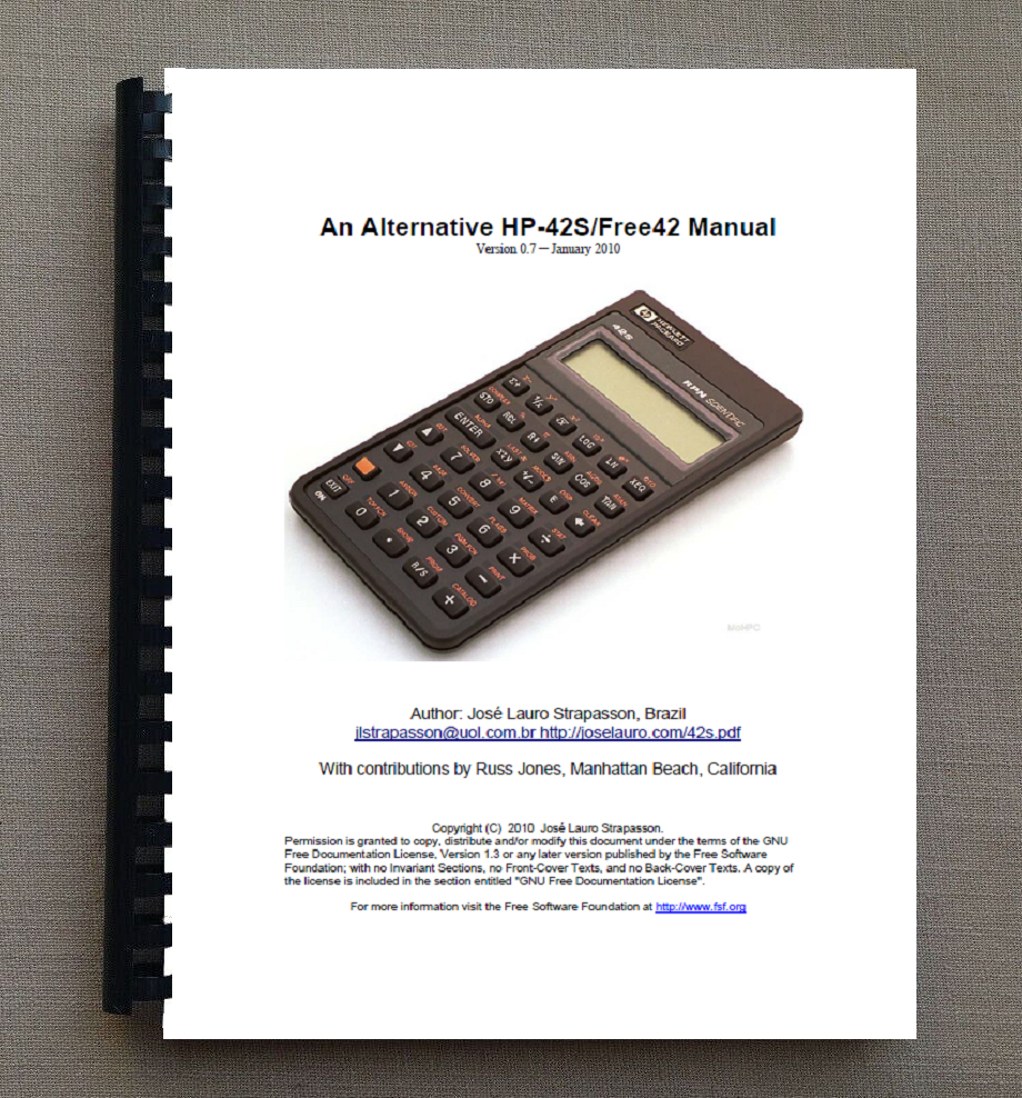 Free42 user manual (Hewlett Packard HP 42 Calculator)