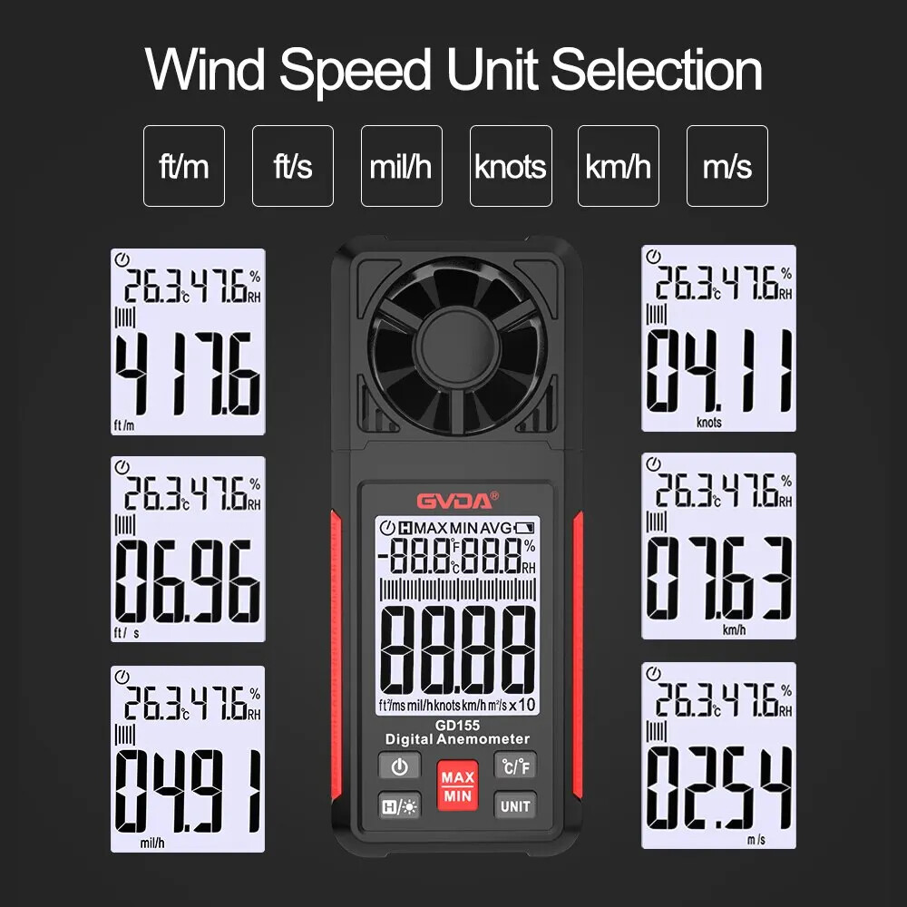 Digital Anemometer Handheld Wind Speed Meter GD155 for Measuring Wind Speed
