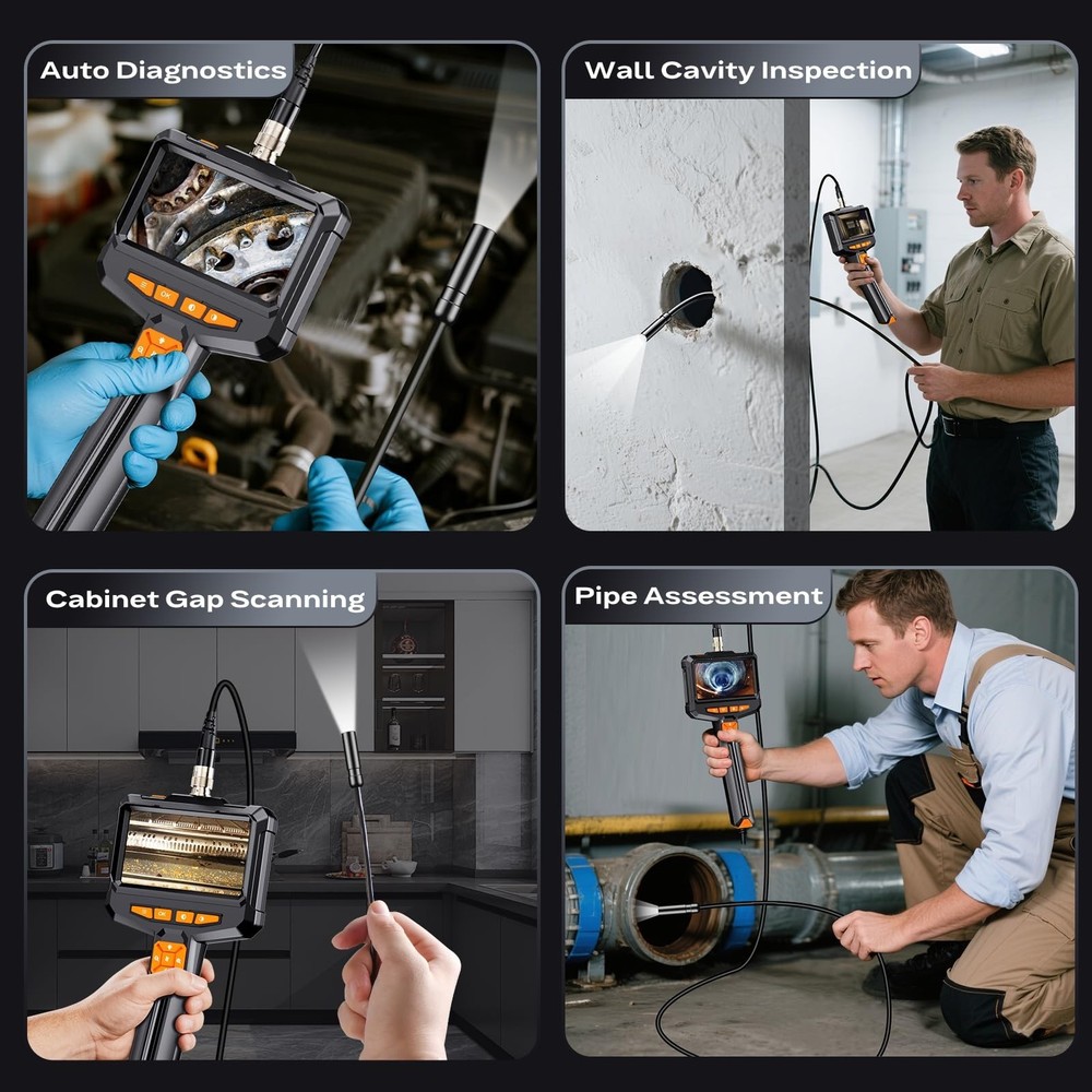 Endoscope Camera with Light, Handheld Borescope with 4.3" IPS Screen, 1080P HD