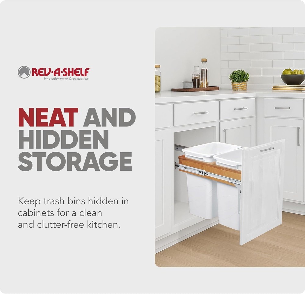 Rev-A-Shelf Top Mount Double Pullout Under Cabinet Trash Can, 35 Qt