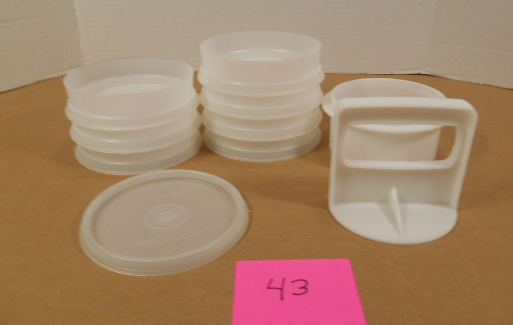 Tupperware 7 Small Hamburger Storage Containers 882 Press, Ring, Lid P43