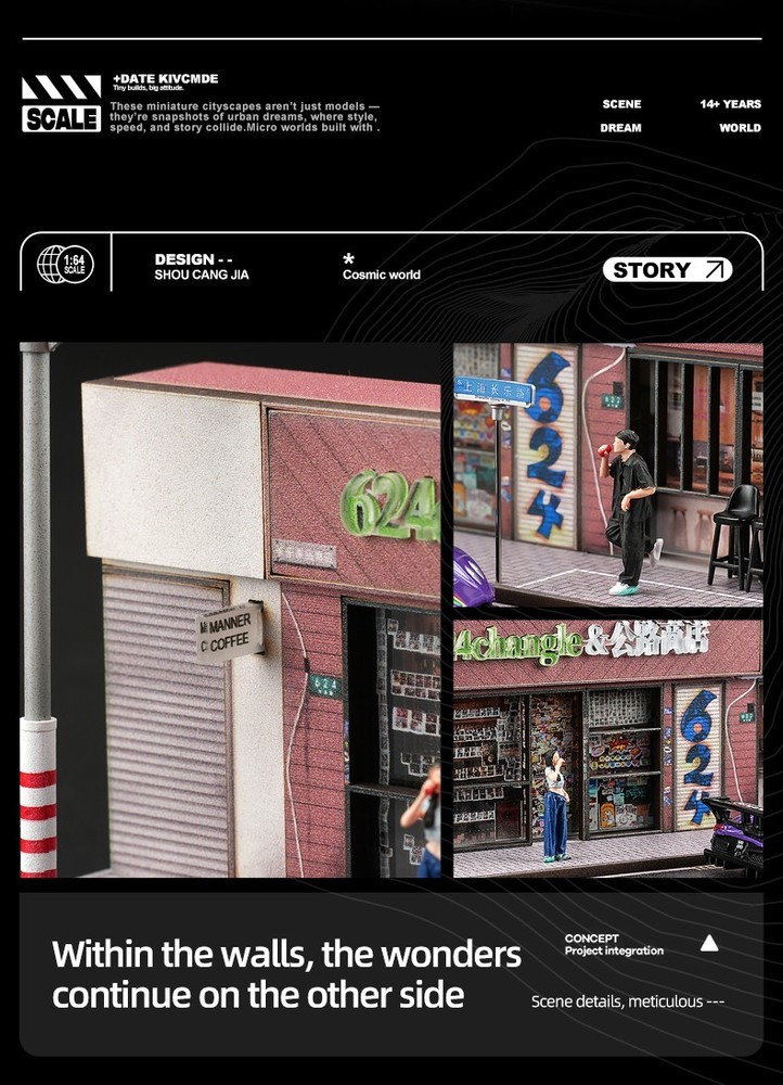 1/64 Mini Dust-Proof Simulation Light Road Stop Scene Set Model & 2 Doll Toys