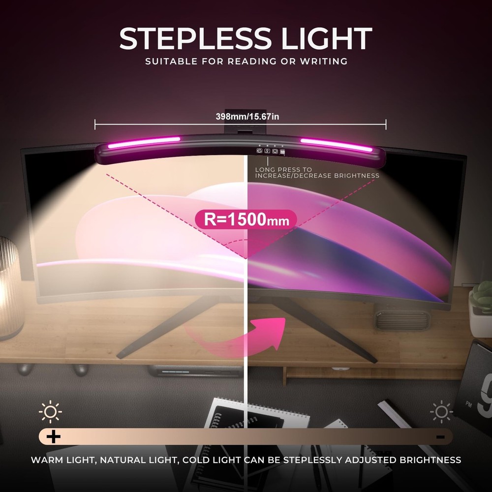 Monitor Light Bar Curved, RGB Backlight, Computer Screen Lamp for Eye Care, D...