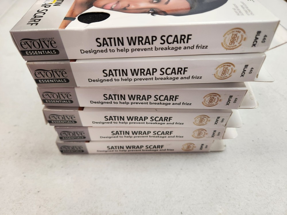 6 Pk: Firstline evolve Essentials Satin Wrap Scarf, Black - E15A