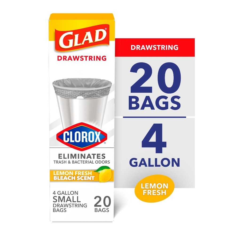 (2 pack) with 4 Gallon Small Drawstring Trash Bags, Lemon Fresh Bleach