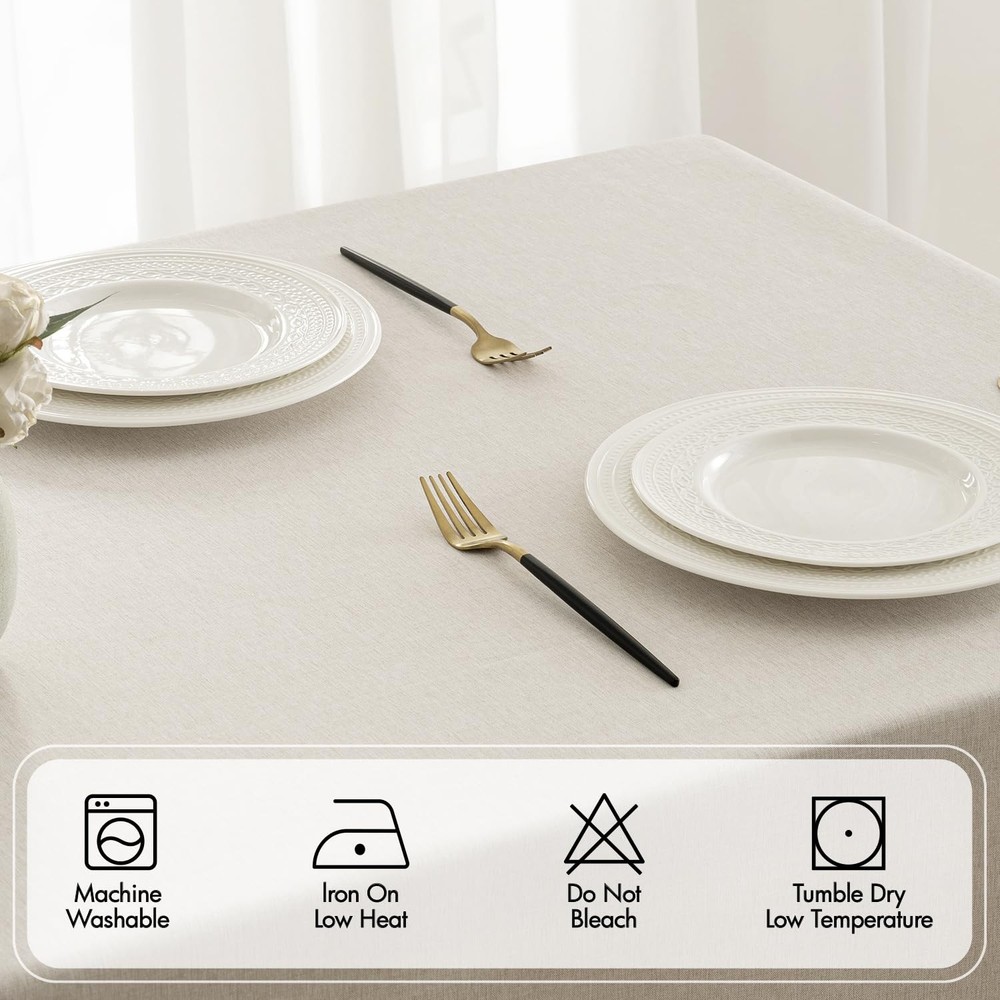 MIULEE Beige Rectangle Linen Polyester Tablecloth with Decorative Cutouts Spr...