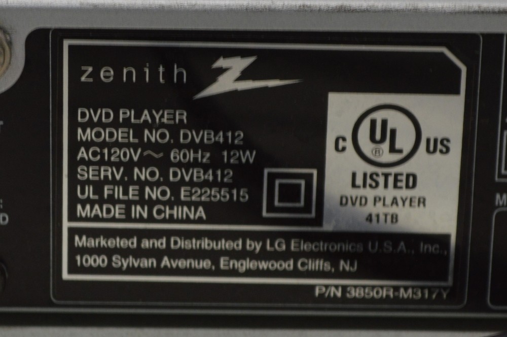 Zenith DVB412 DVD Player *No Remote*