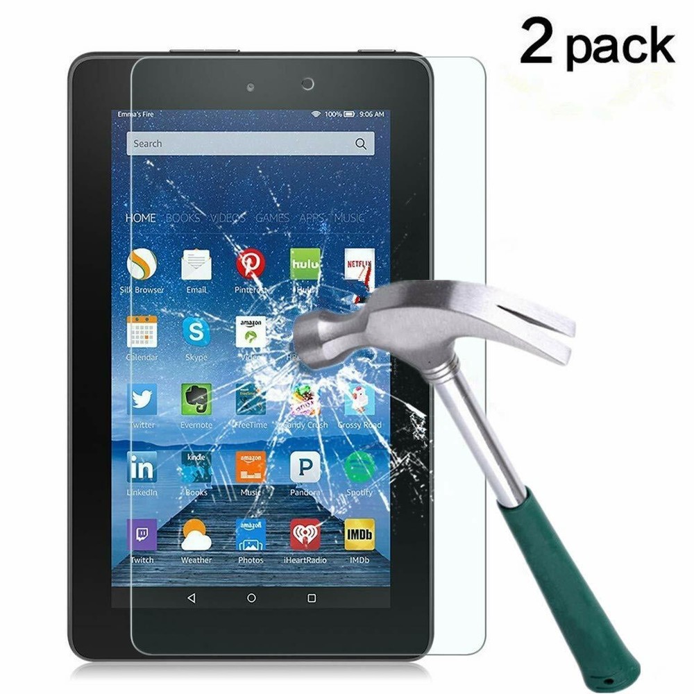2 Pack Tempered Glass Screen Protector For All-New Fire 7 Tablet 7" display 2019