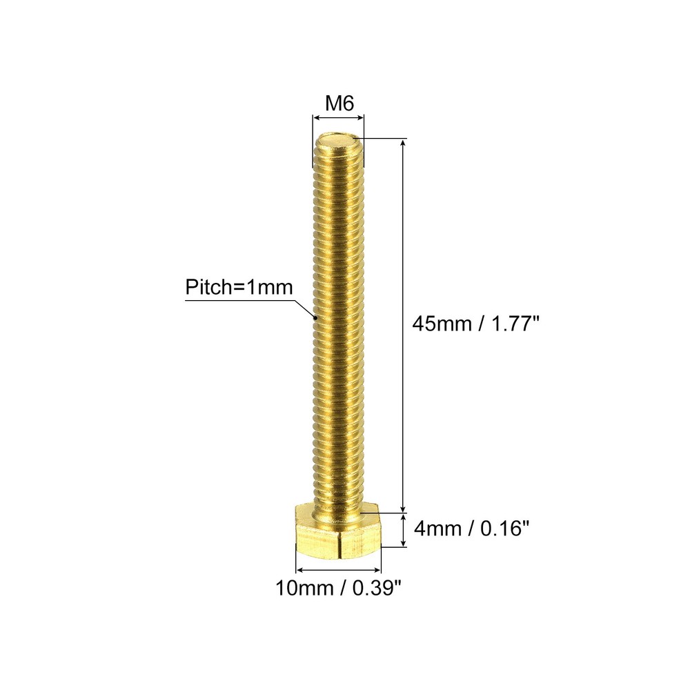 Brass Hex Bolts, M6x45mm 10pcs Fully Thread Grade 4.8 Machine Screws