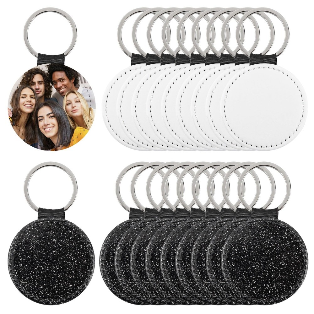 , 20 Pack Sublimation Blanks Keychain PU Leather Keychains Heat Transfer Key ...