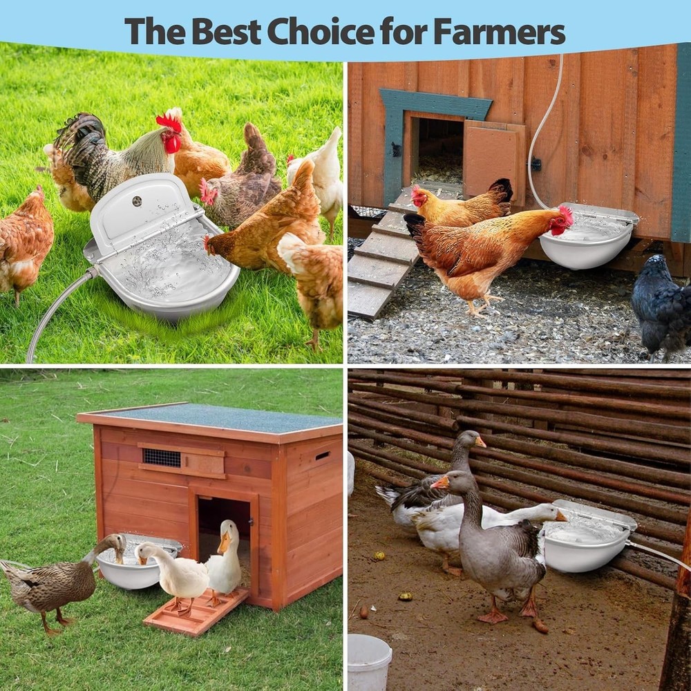 Automatic Stainless Steel Poultry Waterer Bowl - Self-Filling Float Valve System
