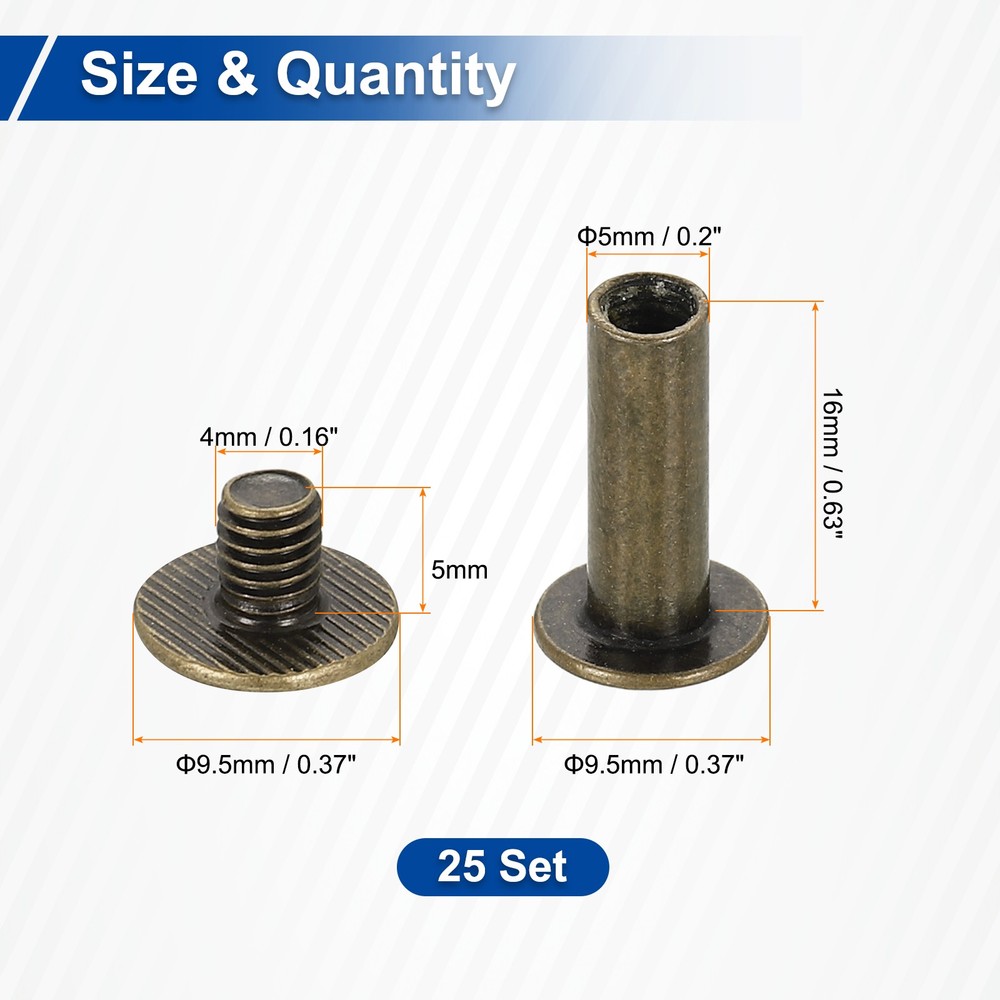 25set Phillips Chicago Screw M5x16mm Binding Post Screw, Bronze