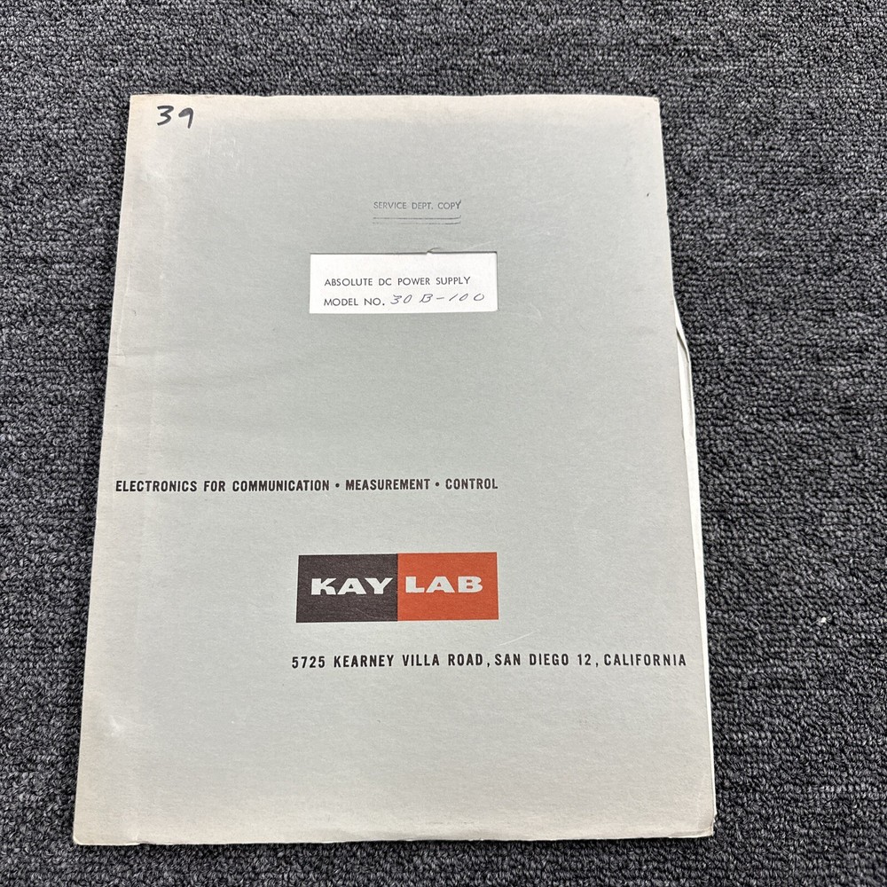 Kintel Cohu Model 30B-100 Absolute DC Power Supply Instruction Manual