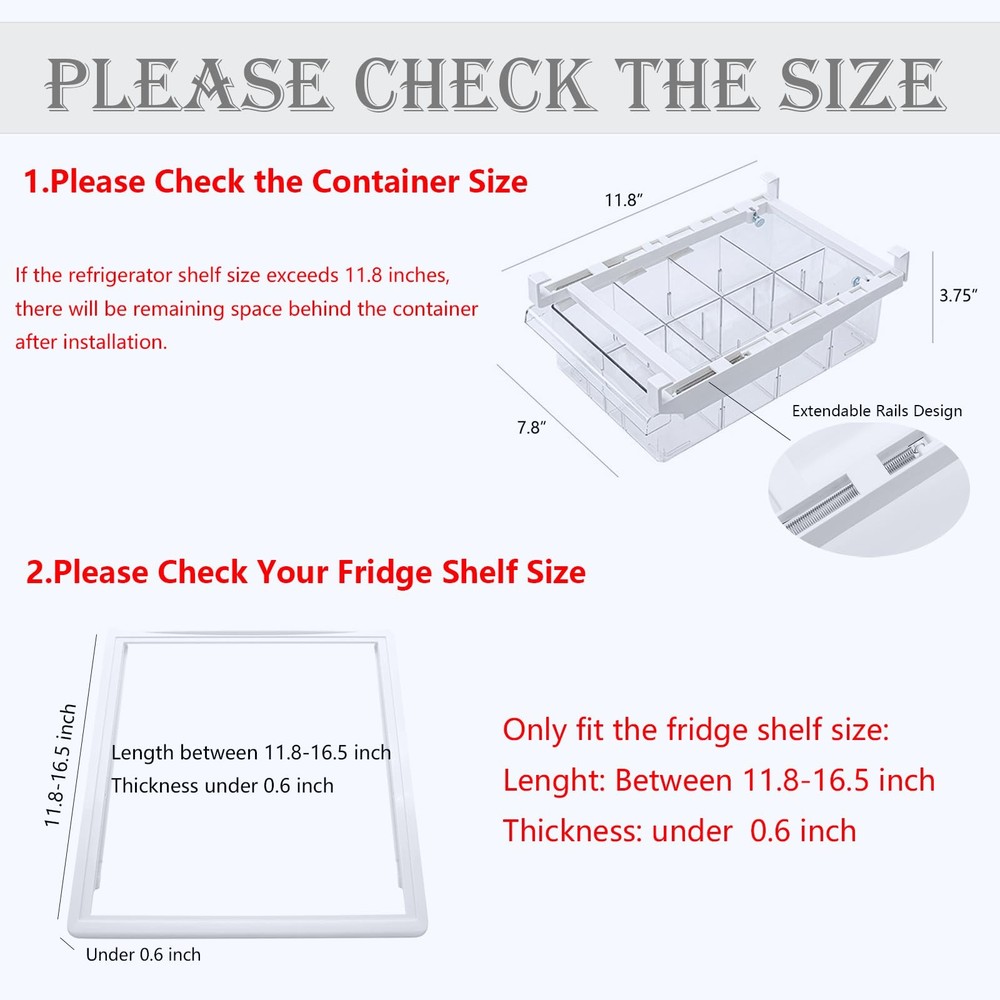 Refrigerator Organizer Bins - Clear Plastic Container Drawer for Egg Vegetabl...