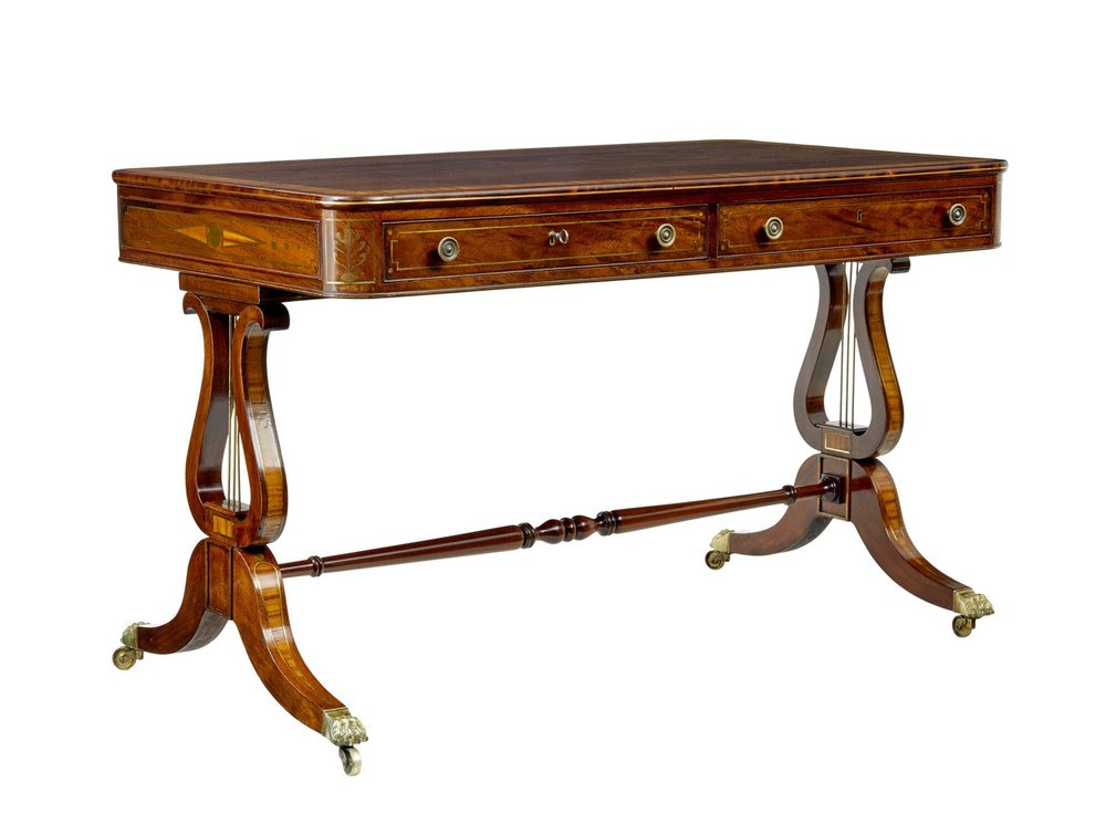 19TH CENTURY REGENCY BRASS INLAID WRITING DESK