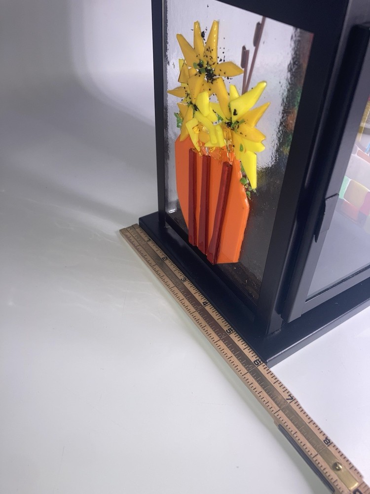Fused Glass Panel Lantern Metal Floral Abstract Panel