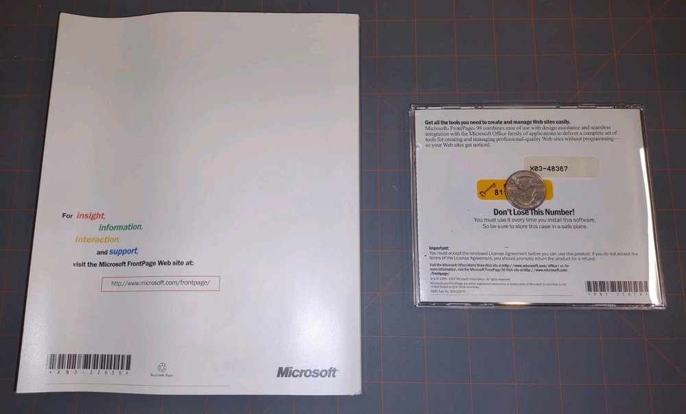 Vintage Microsoft Frontpage 98 Upgrade Software For Windows CD-ROM