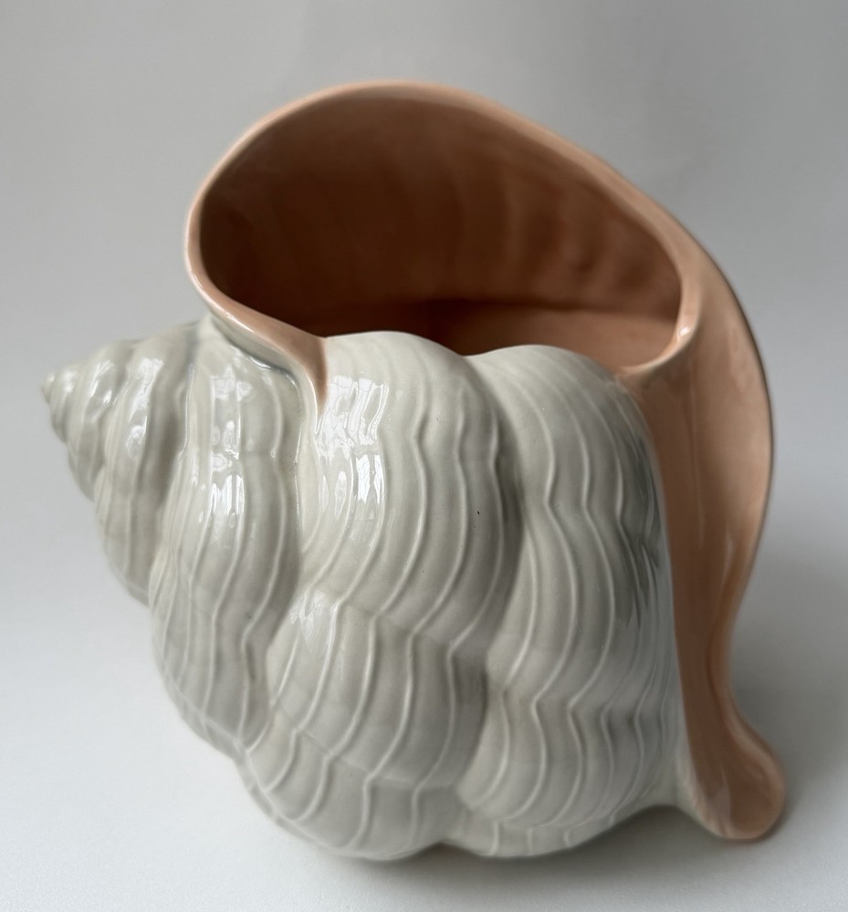 Ceramic Conch Shell Shaped Tissue Box Cover Gray/Peach -TC
