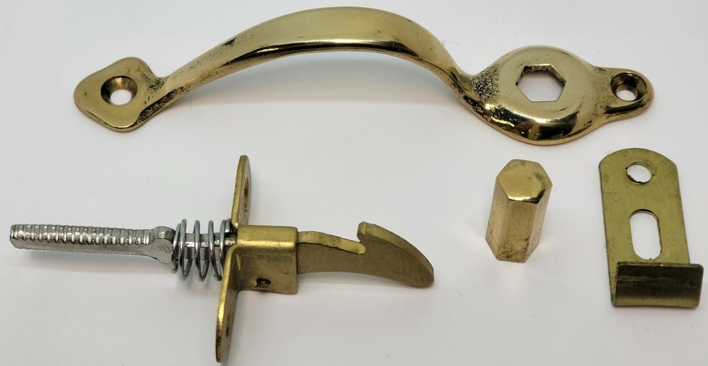 PUSH BUTTON LATCH cast brass cabinet handle pull catch door drawer antique vinta