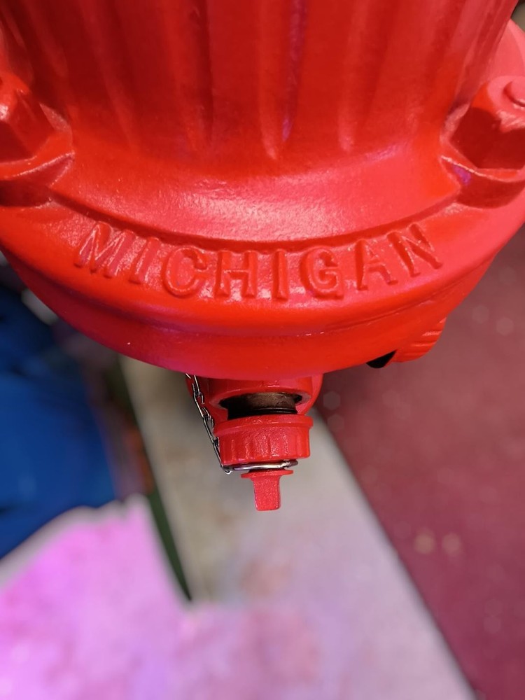 Original Fire Hydrant / Vintage Red Cast Iron Michigan Fire Hydrant Firefighters
