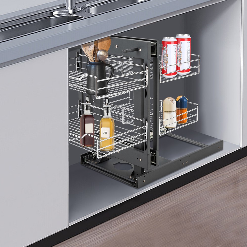 11 Inch Blind Corner Organizer Soft Close Chrome 4 Shelf Slide Cabinet For 31.5"