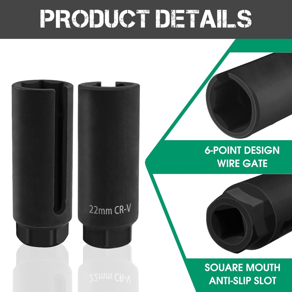 Oxygen Sensor Socket 22mm 7/8 in, 1/2 in Drive O2 Removal Tool, Black