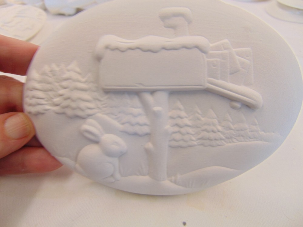 Ready To Painted Ceramic Bisque WINTER MAILBOX w/RABBIT Plaque