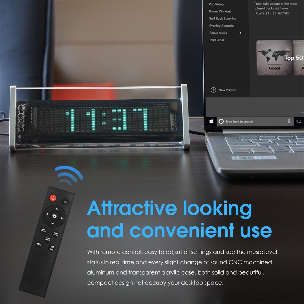 VFD Audio Spectrum Analyzer Bluetooth Desk Clcok Speaker Receiver w/IR Control