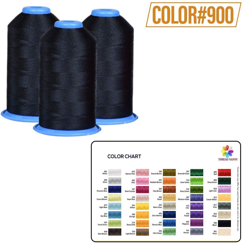 Huge Machine Embroidery Thread Black 3 Pack - Large Polyester Cones 5500 Yards