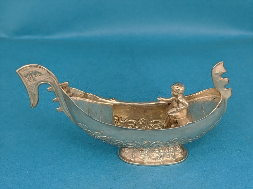 1899 Victorian dutch silver miniature gondala type boat