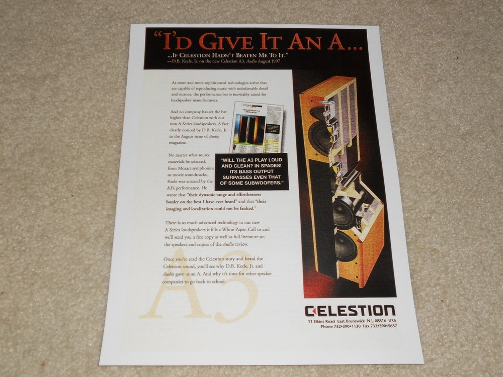 Celestion A3 Speaker Ad, 1997, Article, 1 page, Inside View, Frame it!