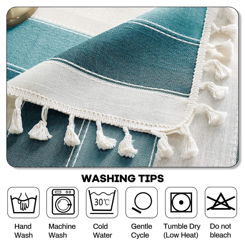 AmHoo Striped Tassel Tablecloth Stitching Rectangle Table Cloth Cotton Linen ...