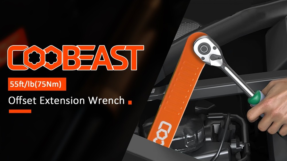 Offset Extension Wrench - 3/8" Impact Socket Tool with 1/4", 3/8", 1/2" Adapters