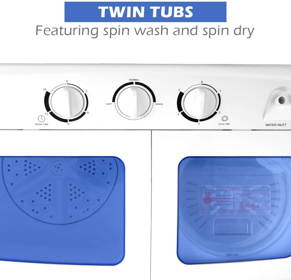 Portable Compact Twin Tub Washing Machine, Blue+ White
