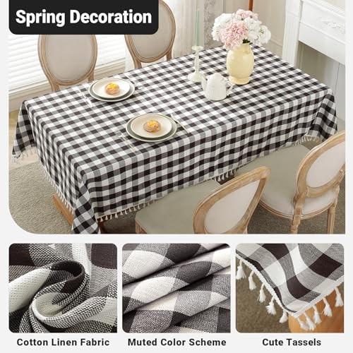 Checkered Tablecloth Rectangle Washable 70" x 55" (Rectangular) Black