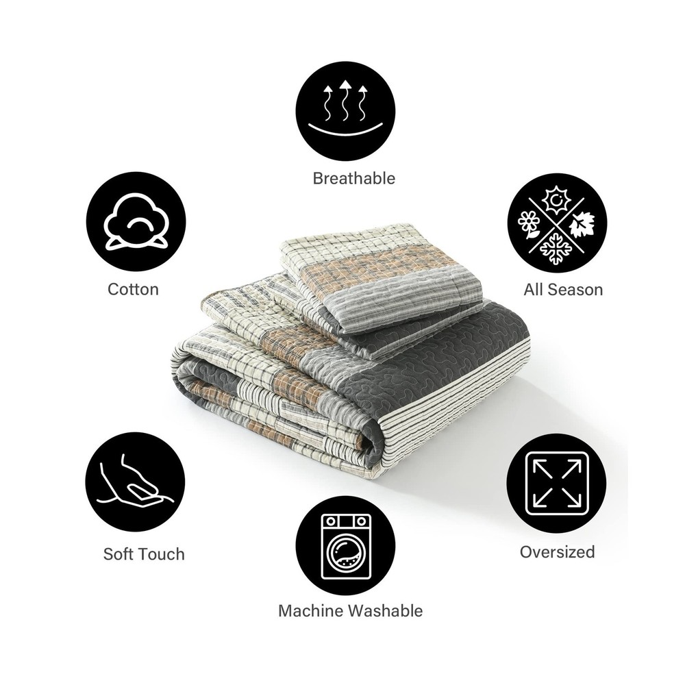 PANGUSHAN 100% Cotton Quilt Set Queen Size, Patchwork Queen Quilt Bedding Set...