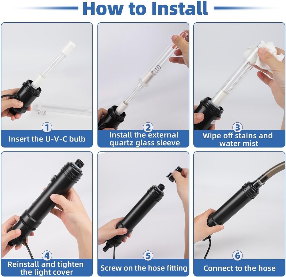 Compact U-V Light for Freshwater & Saltwater Aquariums - 7W with Timer & Shield