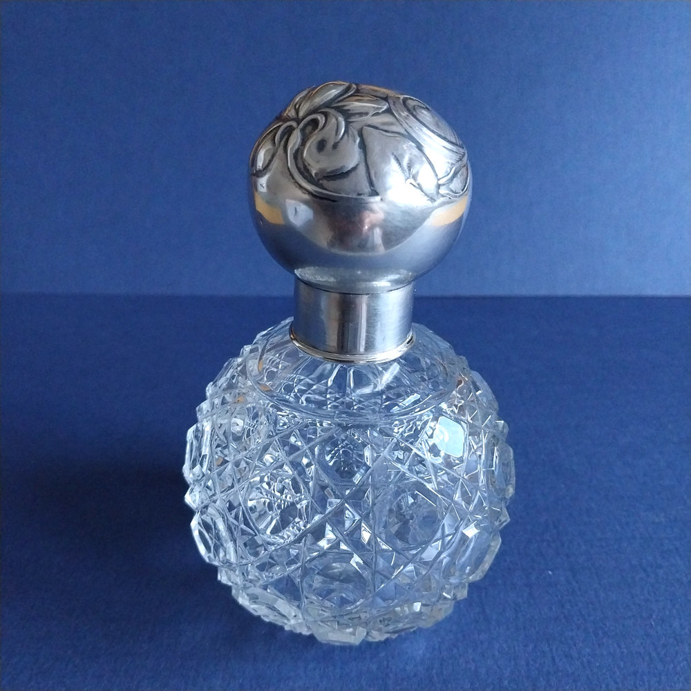 Silver Cap and Crystal Perfume Bottle 5"