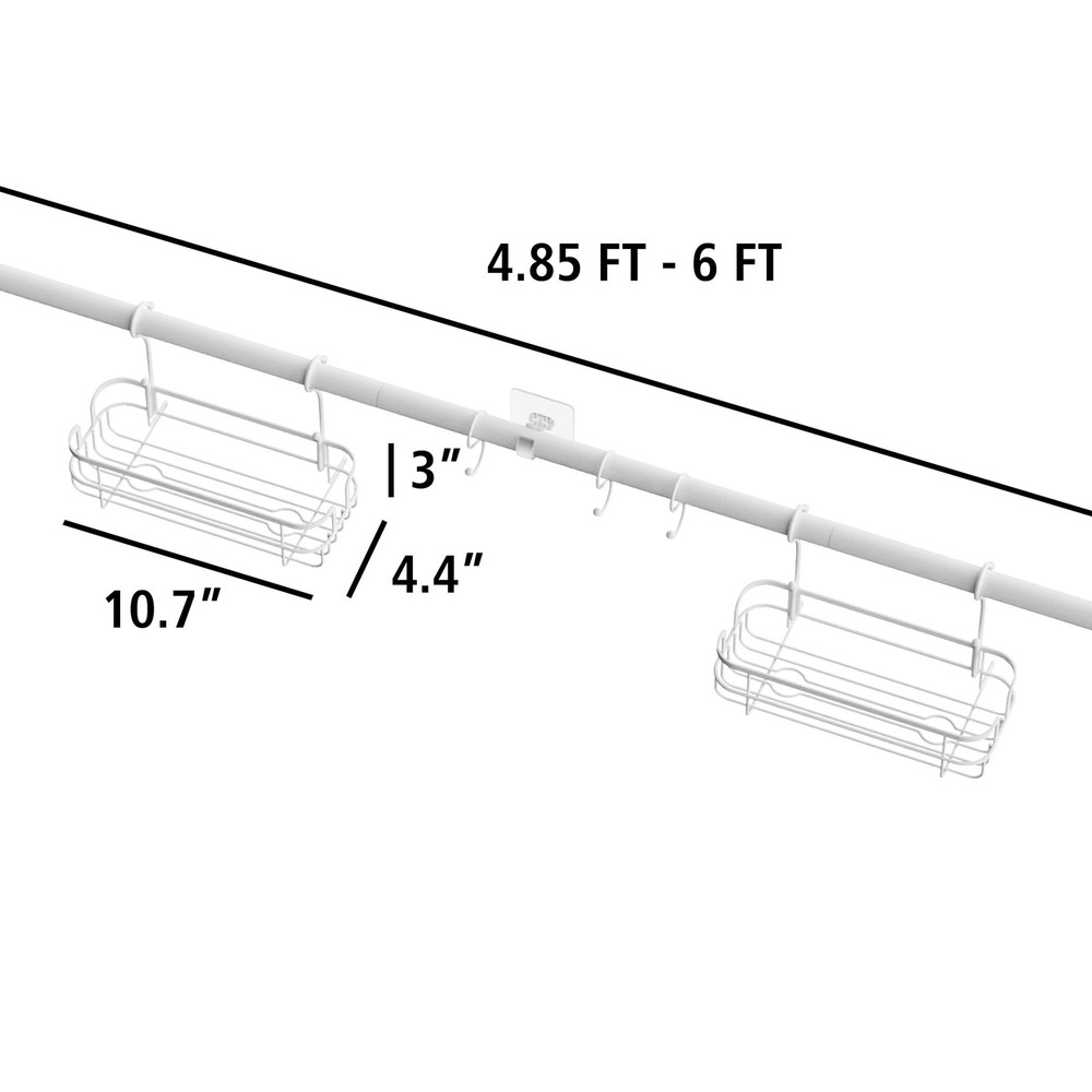 Tension Rod Bath Organizer Pole Caddy No Tools 4.85 6 Ft. Rust Resistant White