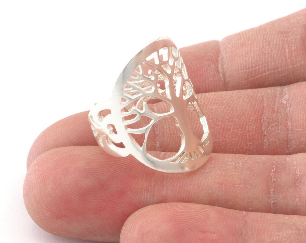 Tree oval statement adjustable ring Shiny Silver Plated brass 5-8US size 4339