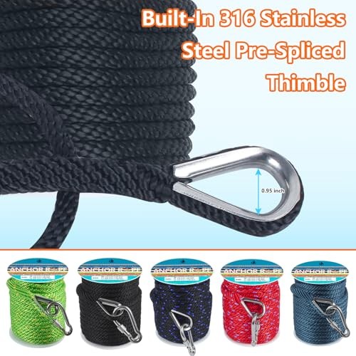 1/2 Inch 50 FT Anchor Rope, Boat Anchor Rope Solid Braid MFP, 1/2inx50ft Black