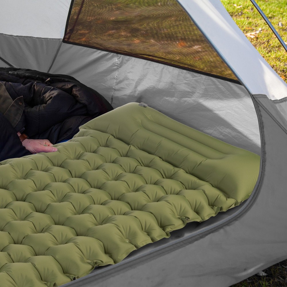 Outdoors Inflatable Sleeping Pad with Built-in Foot Pump, Olive