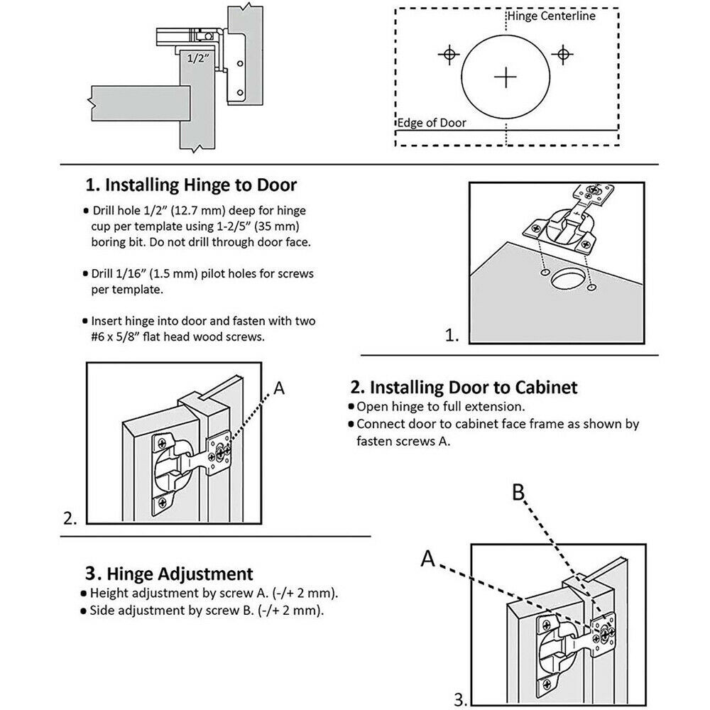 20Pack Compact Concealed Kitchen Cabinet Door Hinge 105° Close 1/2"Overlay