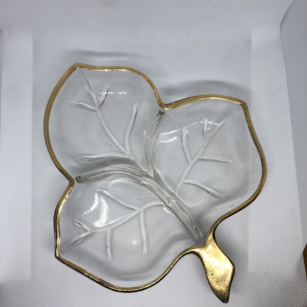 Leaf Divided Gold Trim Nut/Candy Dish