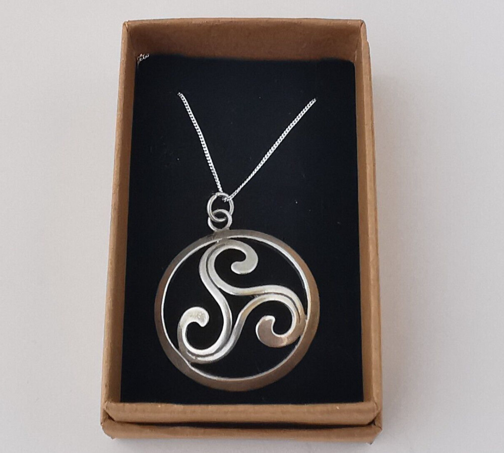 Solid Silver Celtic Triskelion Pendant & Chain